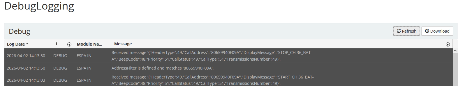 Logs réception ESPA