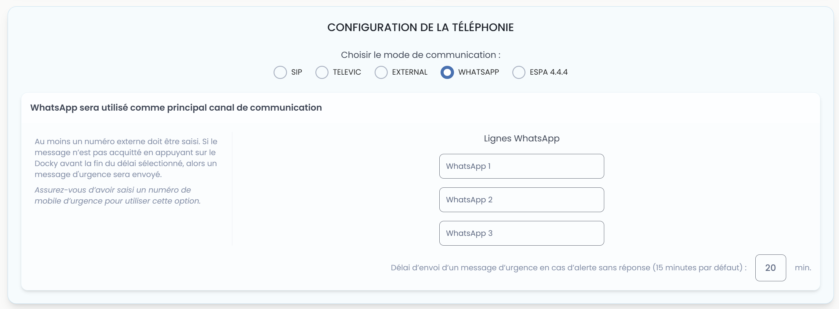 Configuration numéros